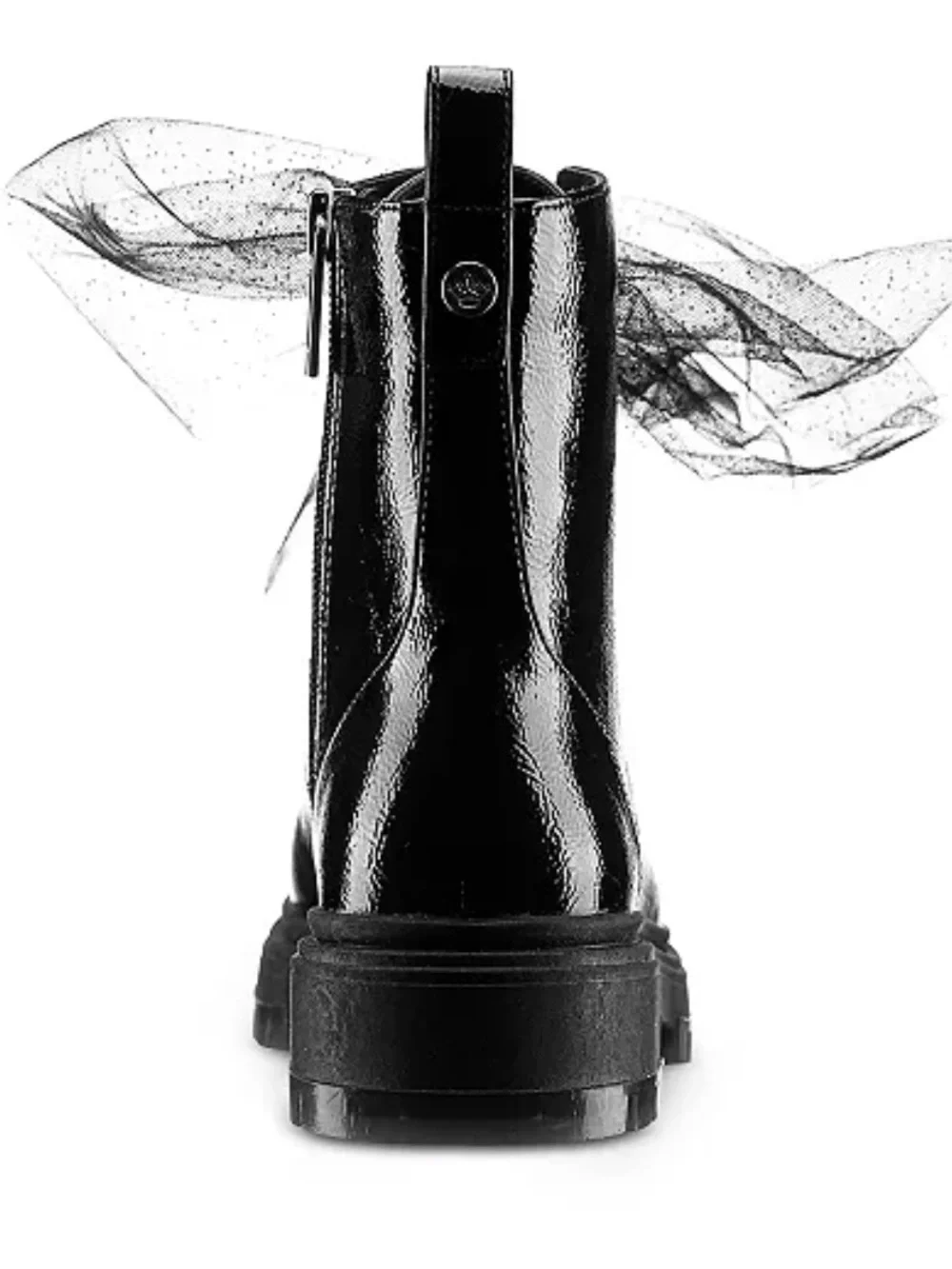 NWT Nina Black Patent Chassy Booties With Tulle Laces